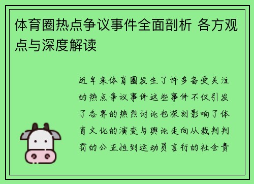 体育圈热点争议事件全面剖析 各方观点与深度解读